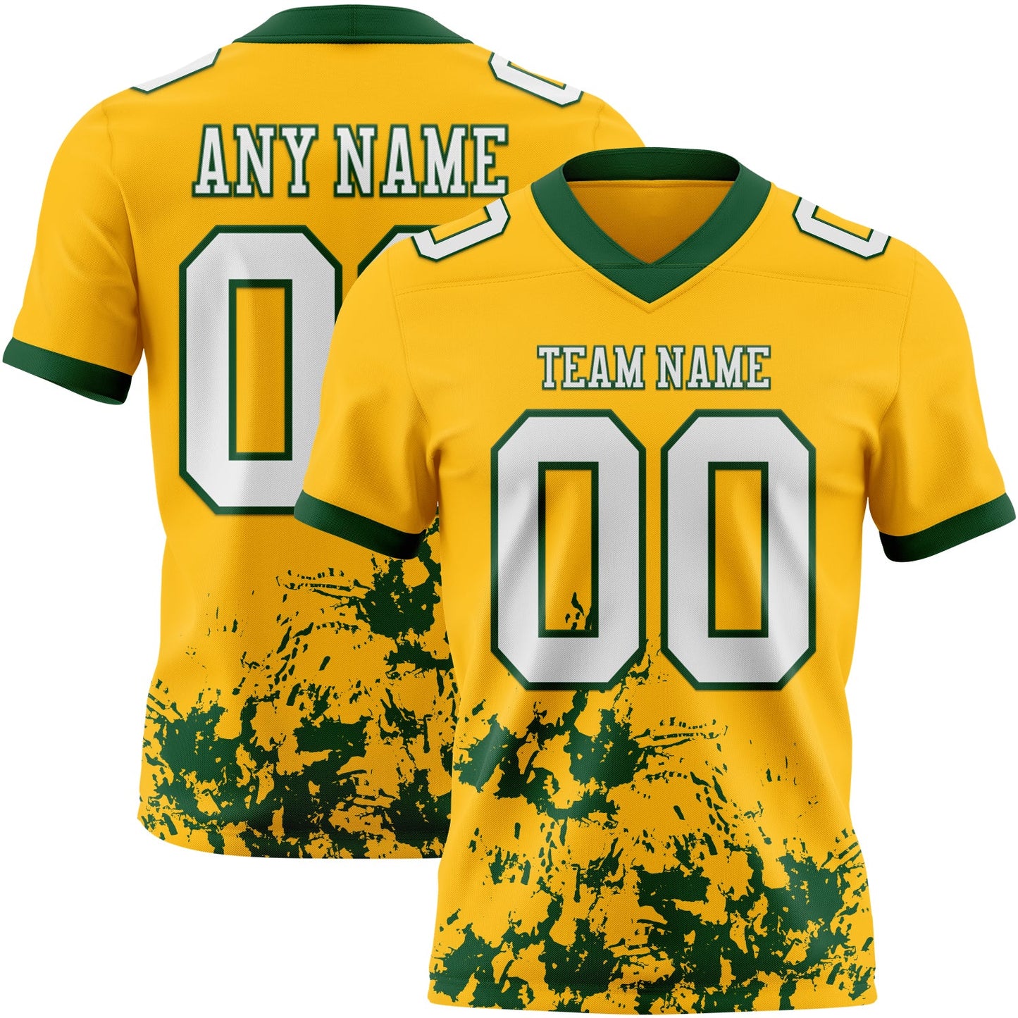 Custom Gold White-Green 3D Pattern Splash Authentic Football Jersey - Main View