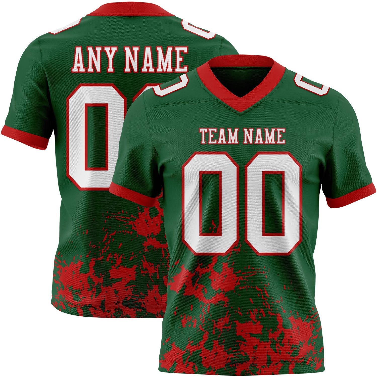 Custom Green White-Red 3D Pattern Splash Authentic Football Jersey - Main View