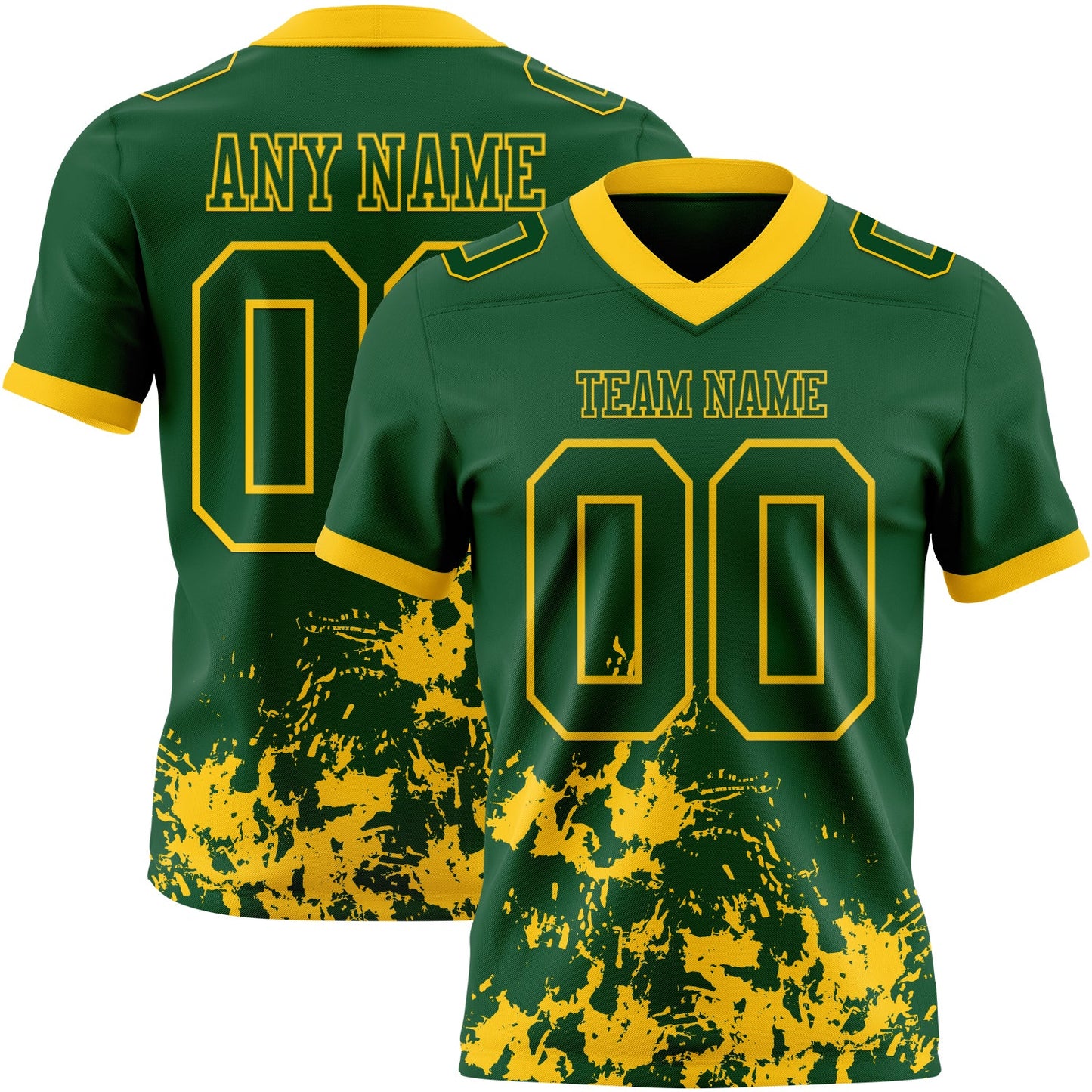 Custom Green Yellow 3D Pattern Splash Authentic Football Jersey - Main View