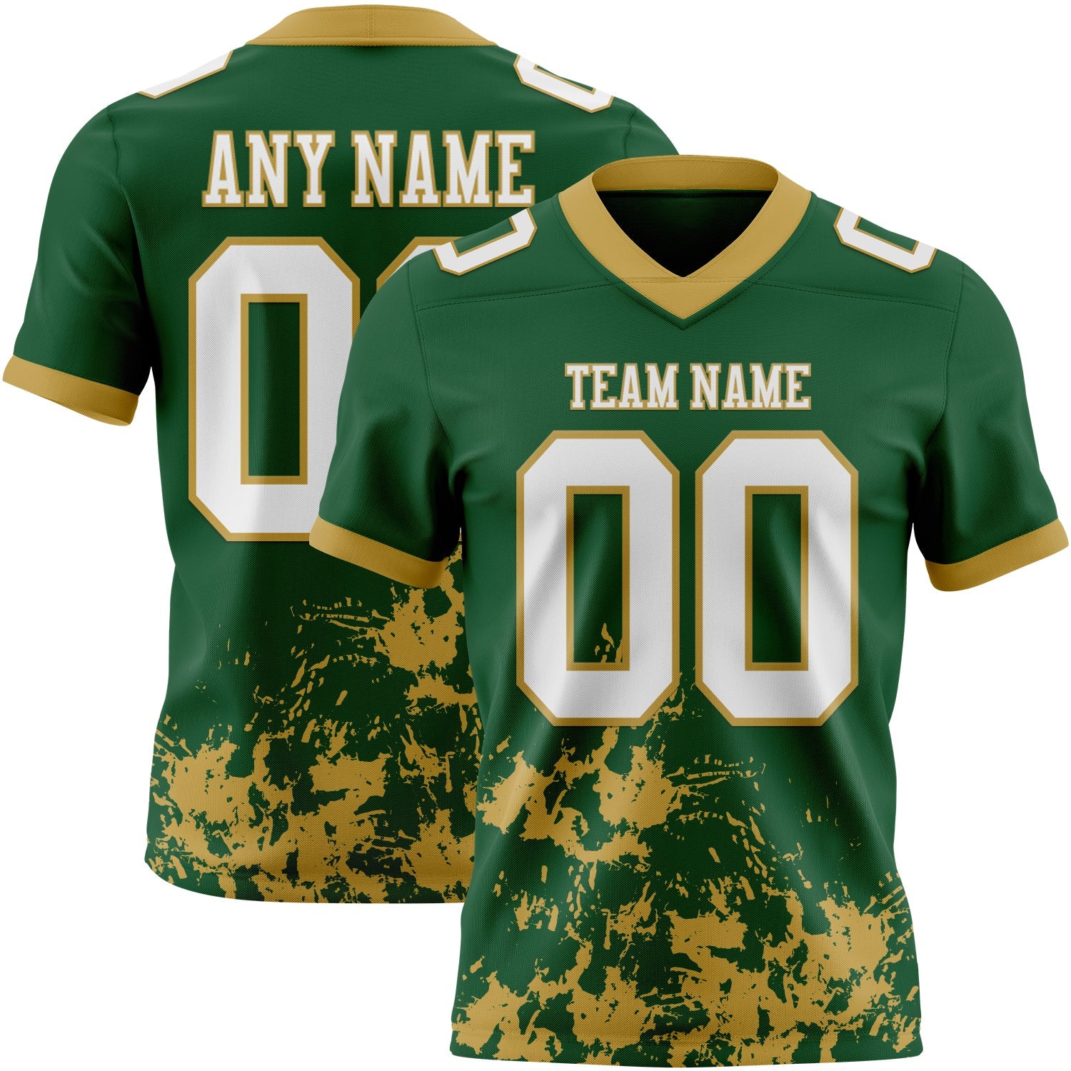 Custom Green White-Old Gold 3D Pattern Splash Authentic Football Jersey - Main View