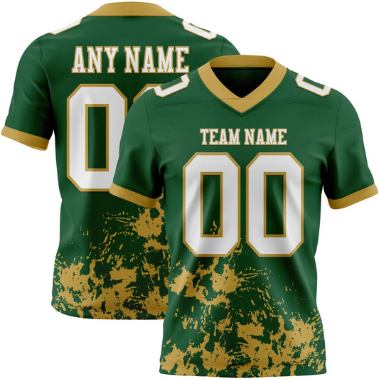 Custom Green White-Old Gold 3D Pattern Splash Authentic Football Jersey - Main View