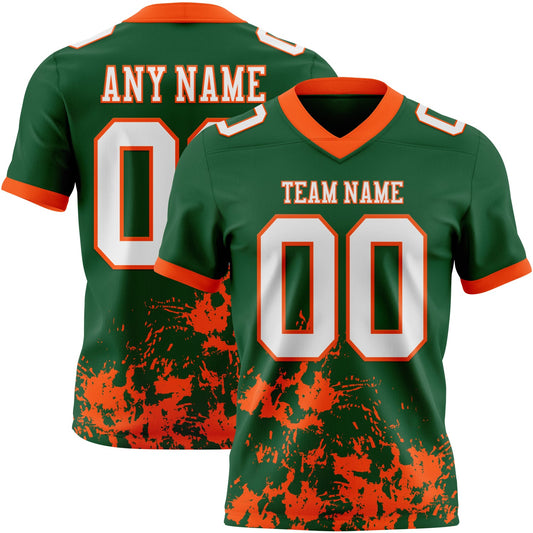 Custom Green White-Orange 3D Pattern Splash Authentic Football Jersey - Main View