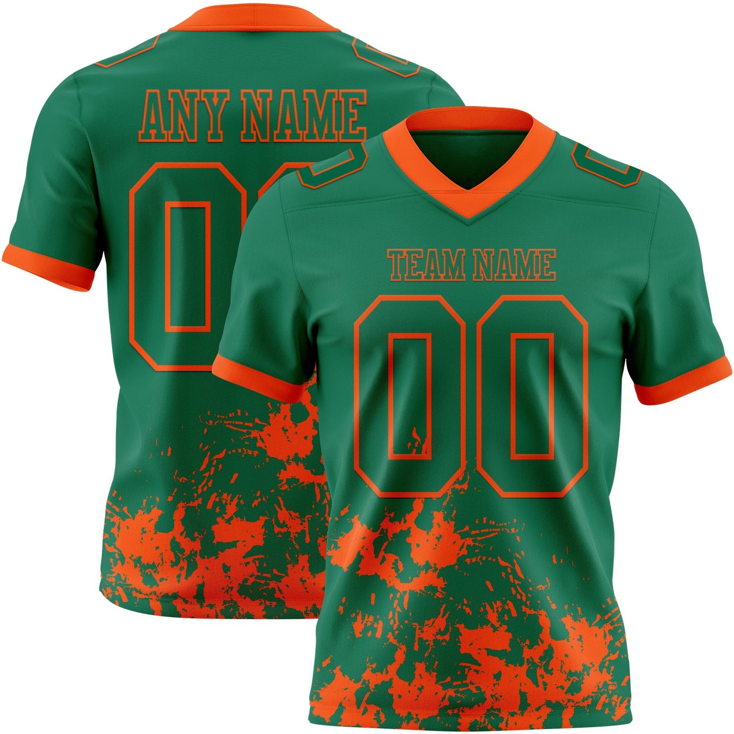 Custom Kelly Green Orange 3D Pattern Splash Authentic Football Jersey - Main View