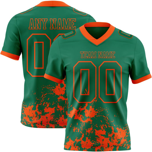 Custom Kelly Green Orange 3D Pattern Splash Authentic Football Jersey - Main View