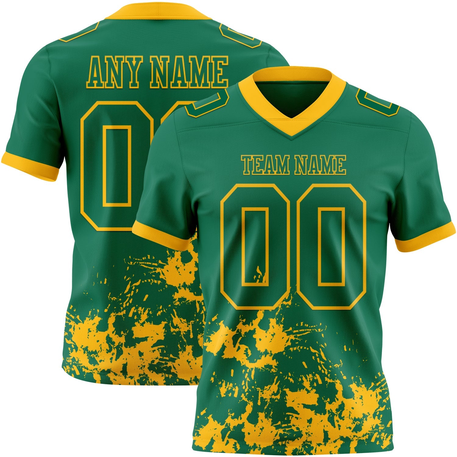 Custom Kelly Green Gold 3D Pattern Splash Authentic Football Jersey - Main View