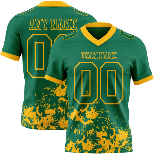 Custom Kelly Green Gold 3D Pattern Splash Authentic Football Jersey - Main View