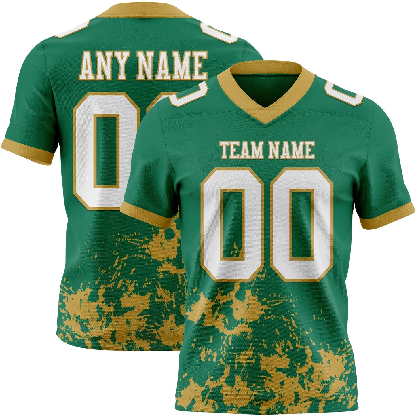 Custom Kelly Green White-Old Gold 3D Pattern Splash Authentic Football Jersey - Main View