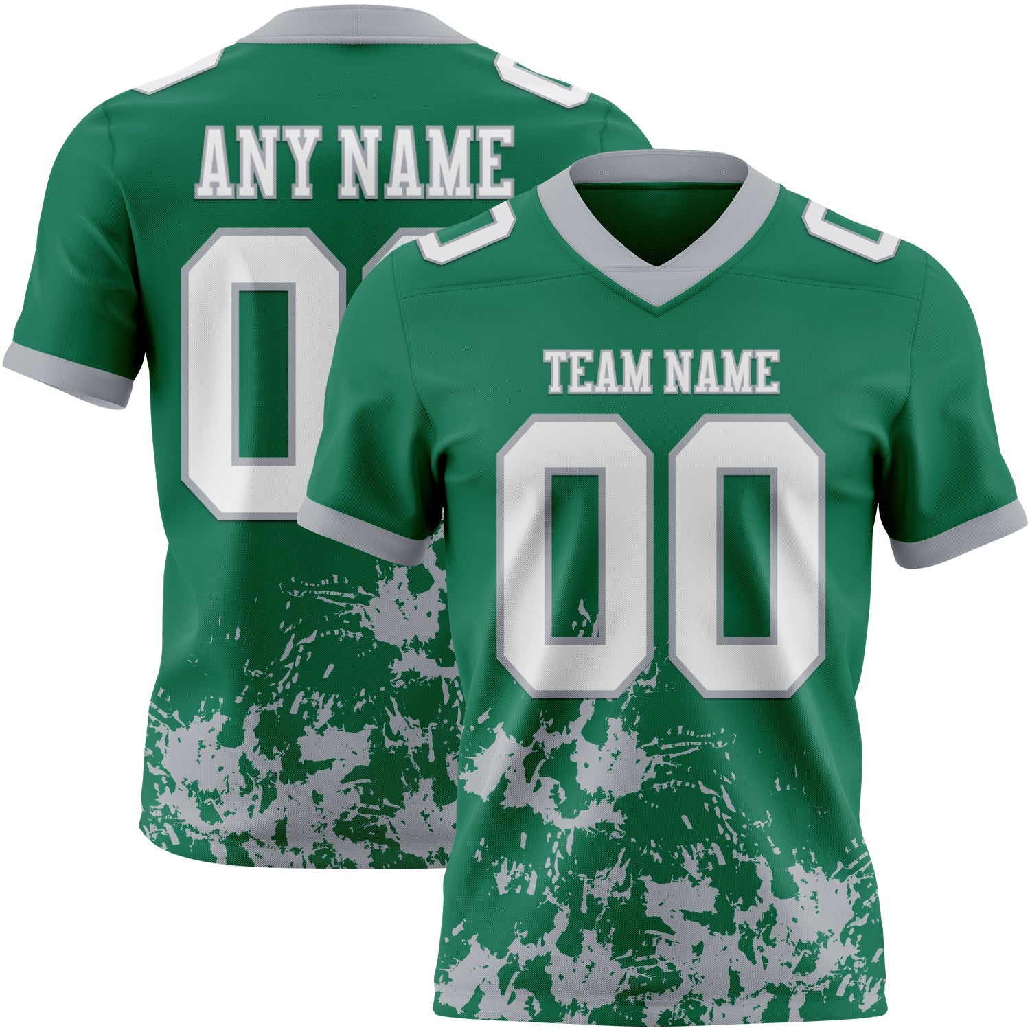 Custom Kelly Green White-Gray 3D Pattern Splash Authentic Football Jersey - Main View