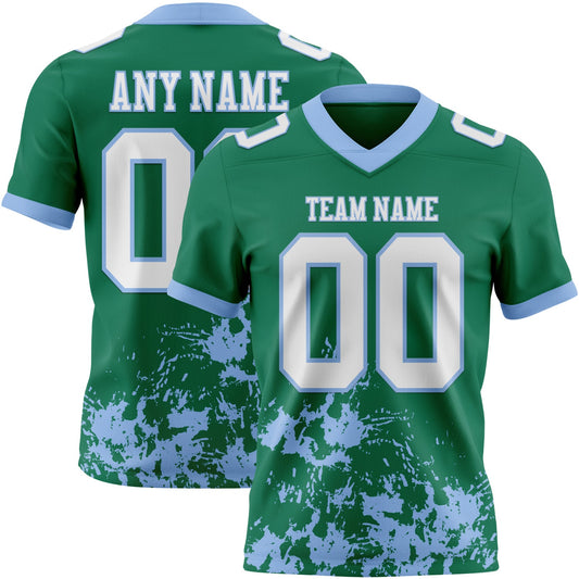 Custom Kelly Green White-Light Blue 3D Pattern Splash Authentic Football Jersey - Main View
