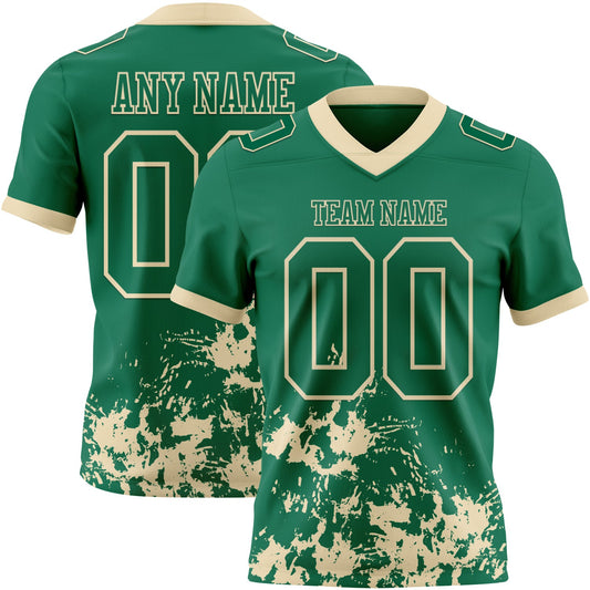 Custom Kelly Green Cream 3D Pattern Splash Authentic Football Jersey - Main View