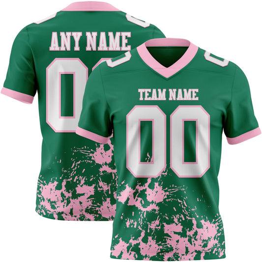 Custom Kelly Green White-Light Pink 3D Pattern Splash Authentic Football Jersey - Main View