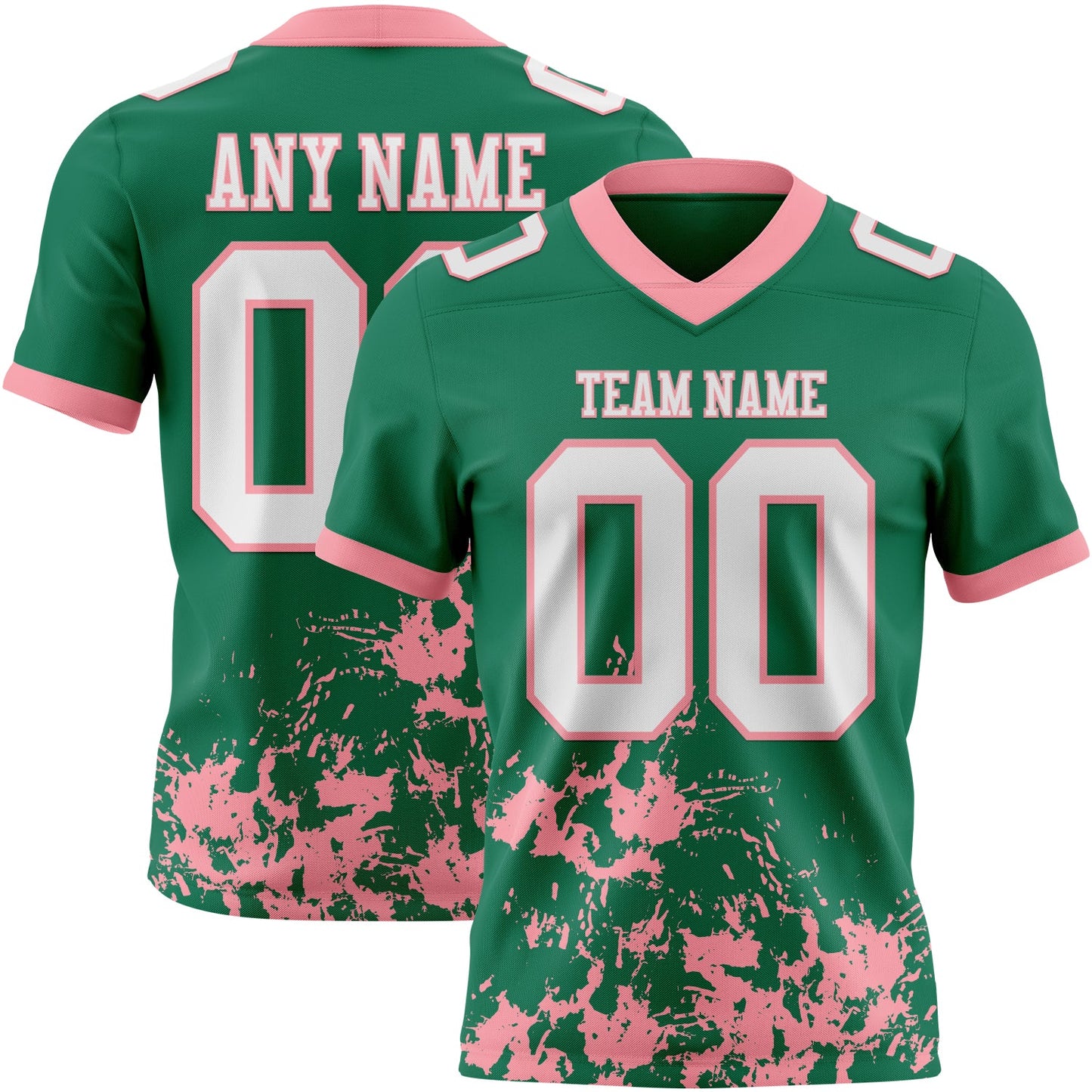 Custom Kelly Green White-Medium Pink 3D Pattern Splash Authentic Football Jersey - Main View