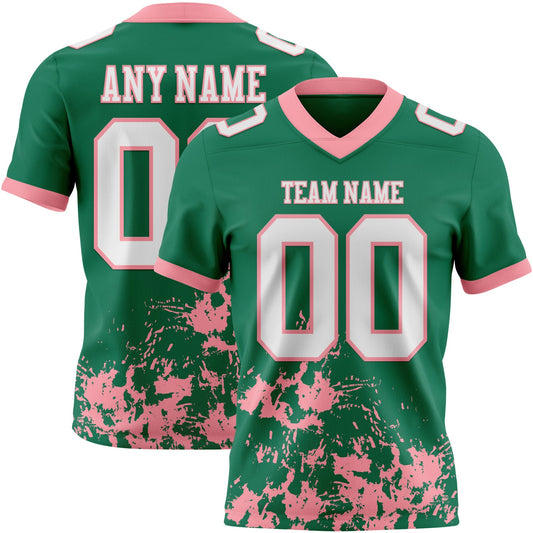 Custom Kelly Green White-Medium Pink 3D Pattern Splash Authentic Football Jersey - Main View