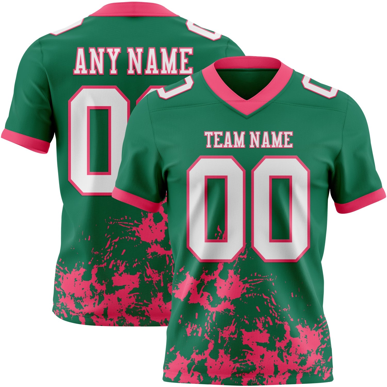 Custom Kelly Green White-Neon Pink 3D Pattern Splash Authentic Football Jersey - Main View