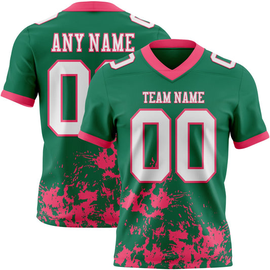 Custom Kelly Green White-Neon Pink 3D Pattern Splash Authentic Football Jersey - Main View
