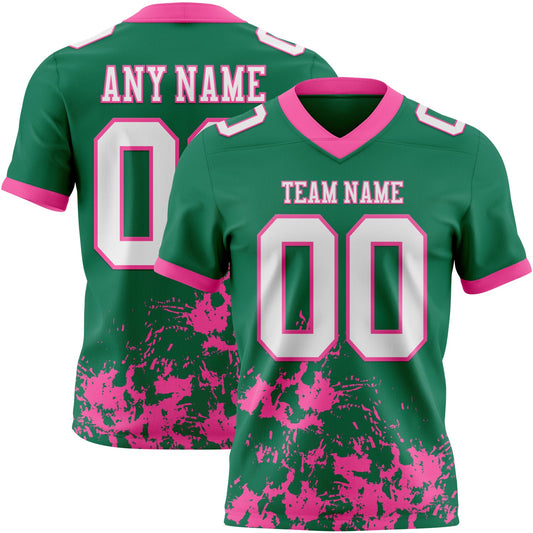 Custom Kelly Green White-Pink 3D Pattern Splash Authentic Football Jersey - Main View
