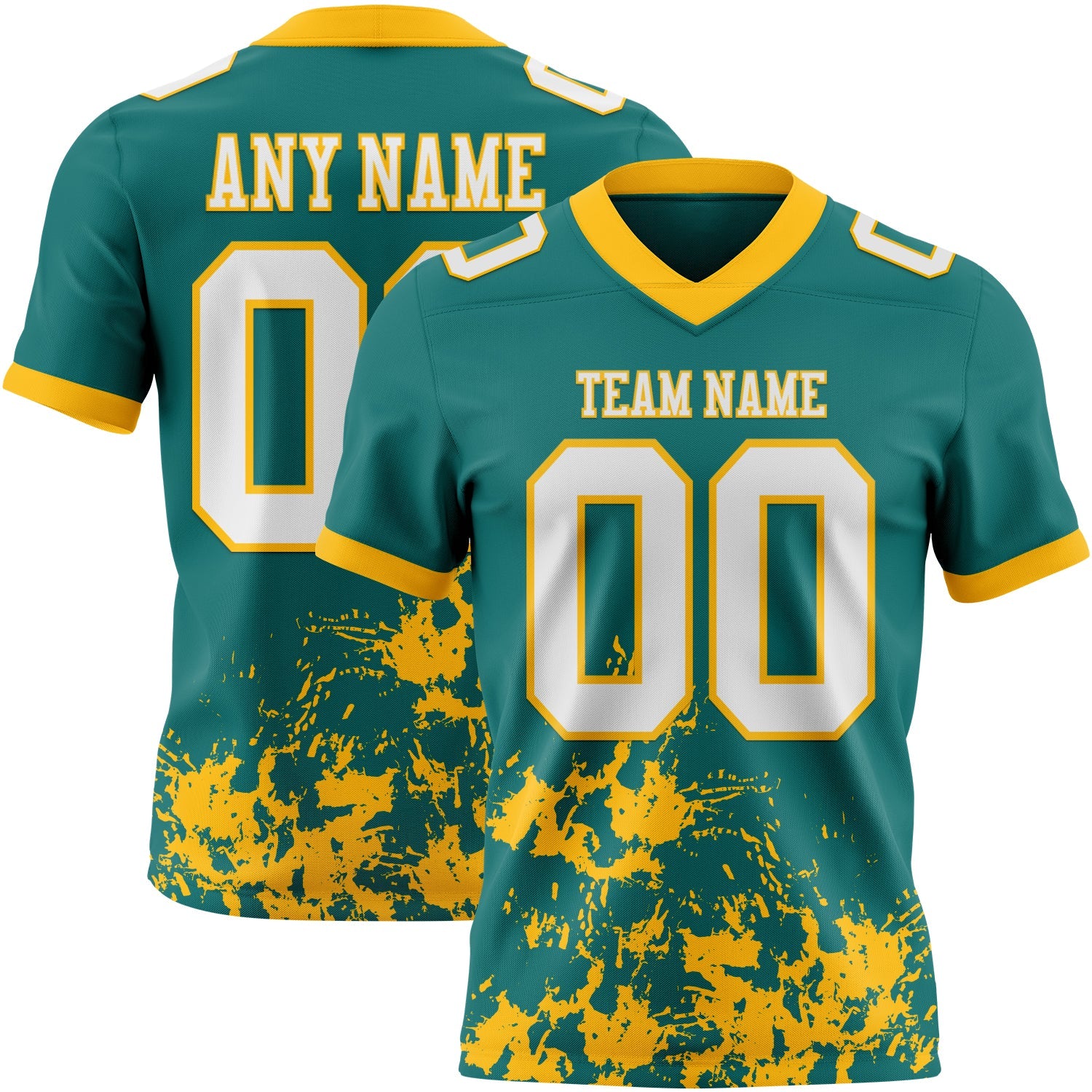 Custom Teal White-Gold 3D Pattern Splash Authentic Football Jersey - Main View