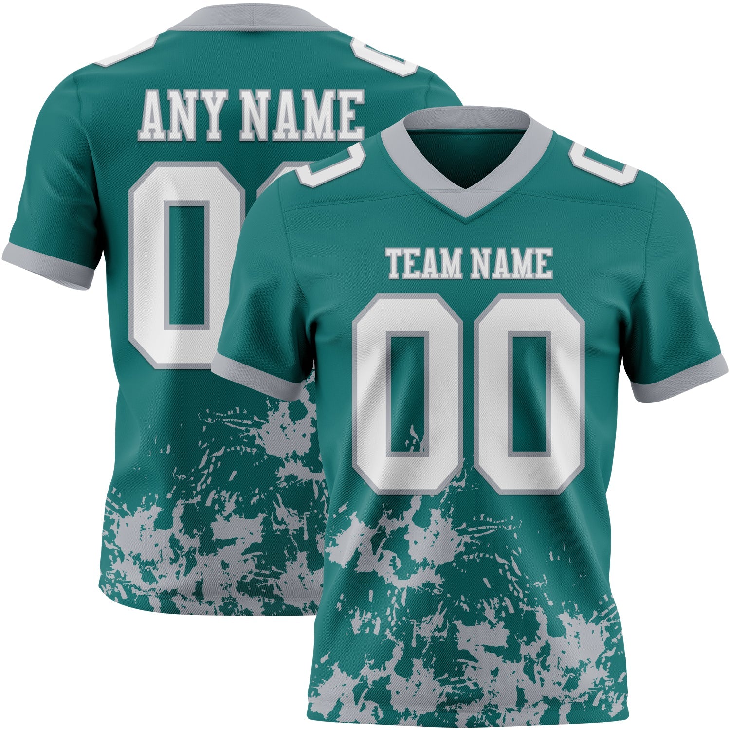 Custom Teal White-Gray 3D Pattern Splash Authentic Football Jersey - Main View