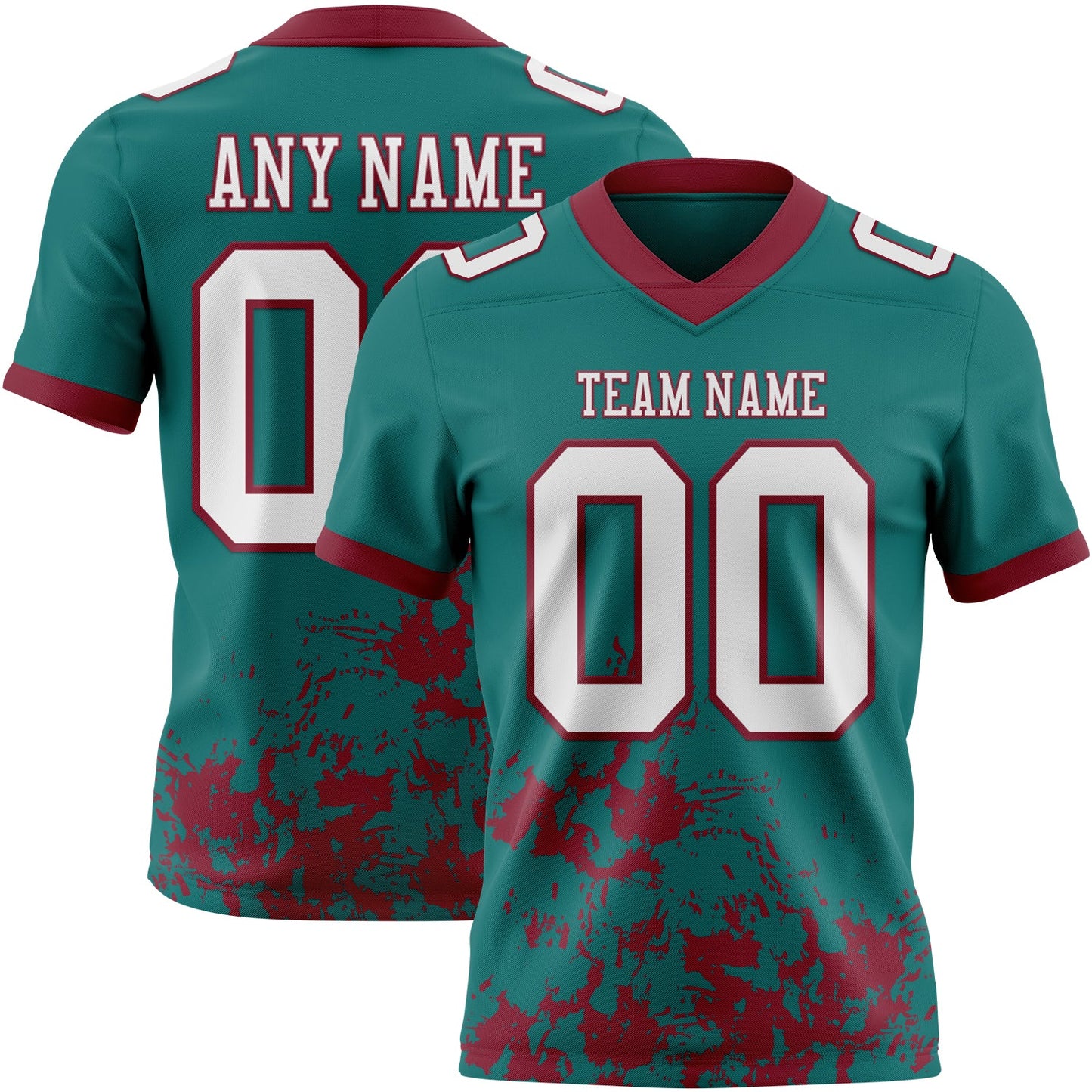 Custom Teal White-Crimson 3D Pattern Splash Authentic Football Jersey - Main View