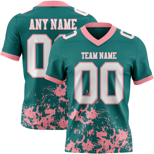 Custom Teal White-Medium Pink 3D Pattern Splash Authentic Football Jersey - Main View