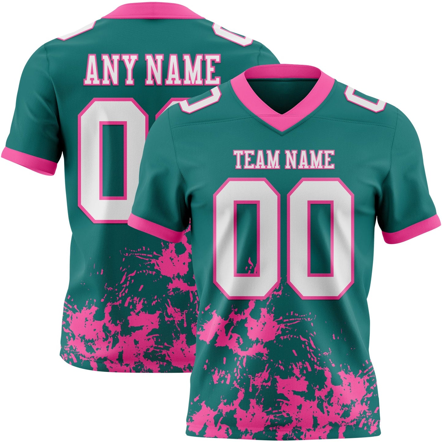 Custom Teal White-Pink 3D Pattern Splash Authentic Football Jersey - Main View