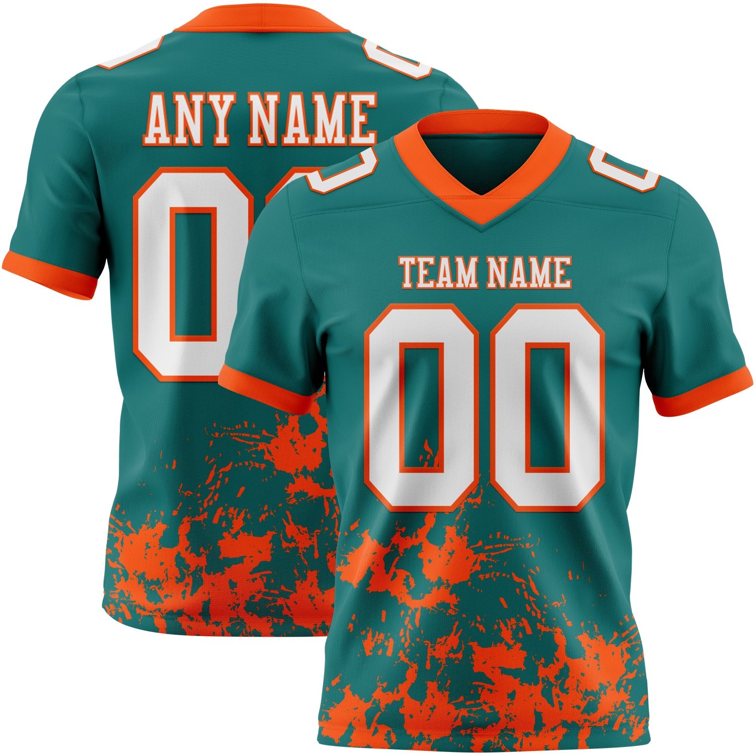 Custom Teal White-Orange 3D Pattern Splash Authentic Football Jersey - Main View