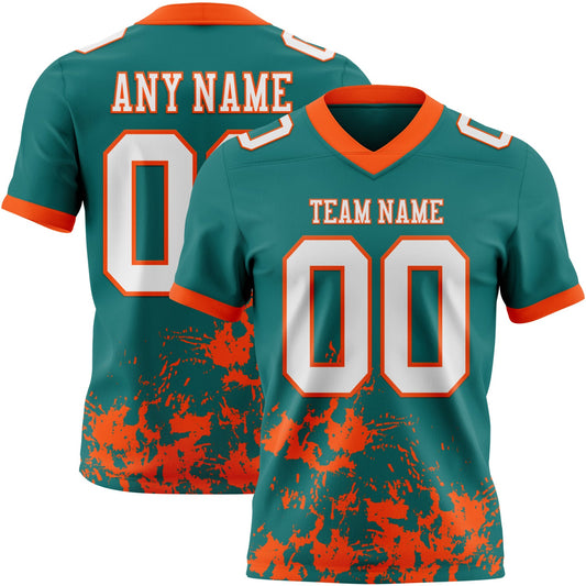 Custom Teal White-Orange 3D Pattern Splash Authentic Football Jersey - Main View