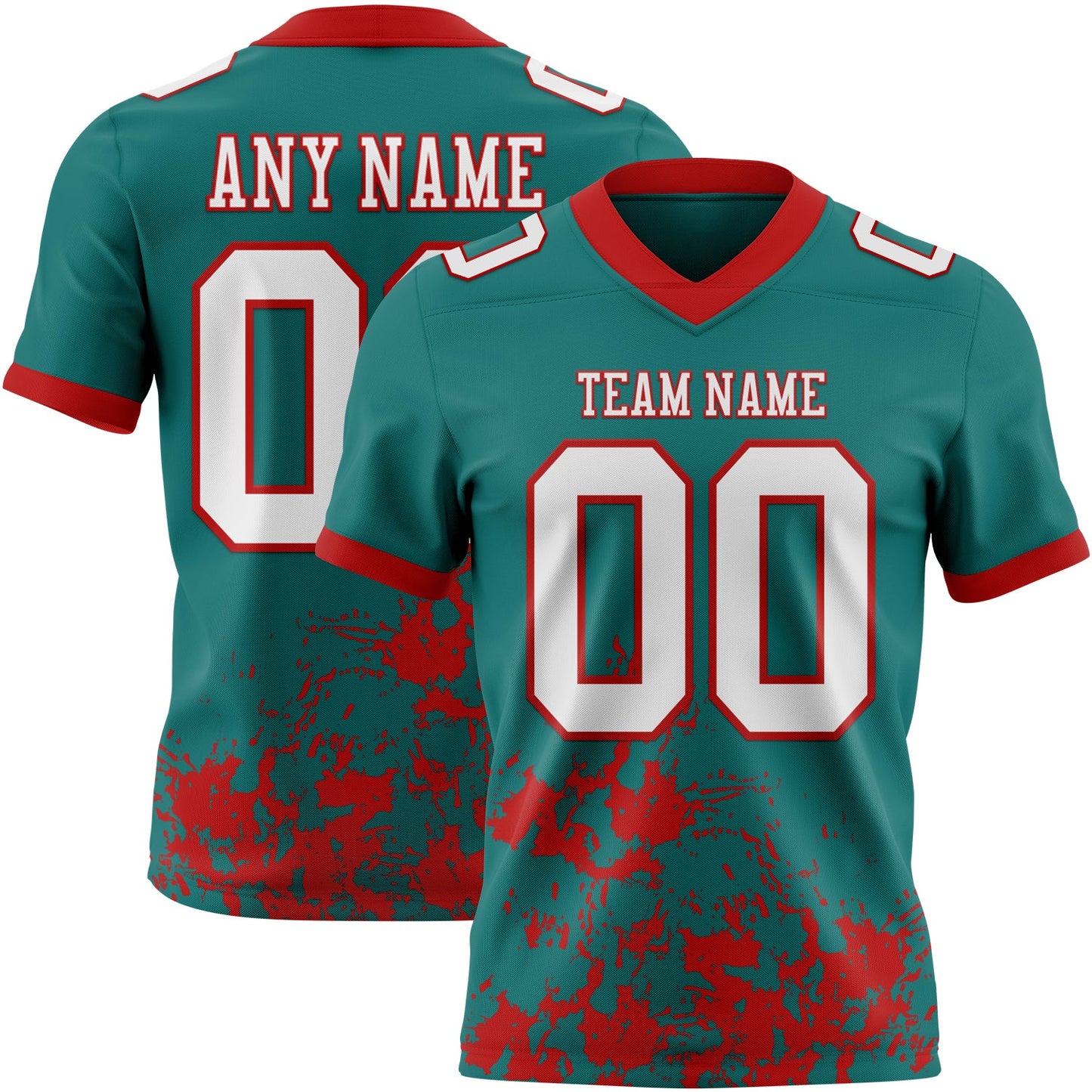 Custom Teal White-Red 3D Pattern Splash Authentic Football Jersey - Main View