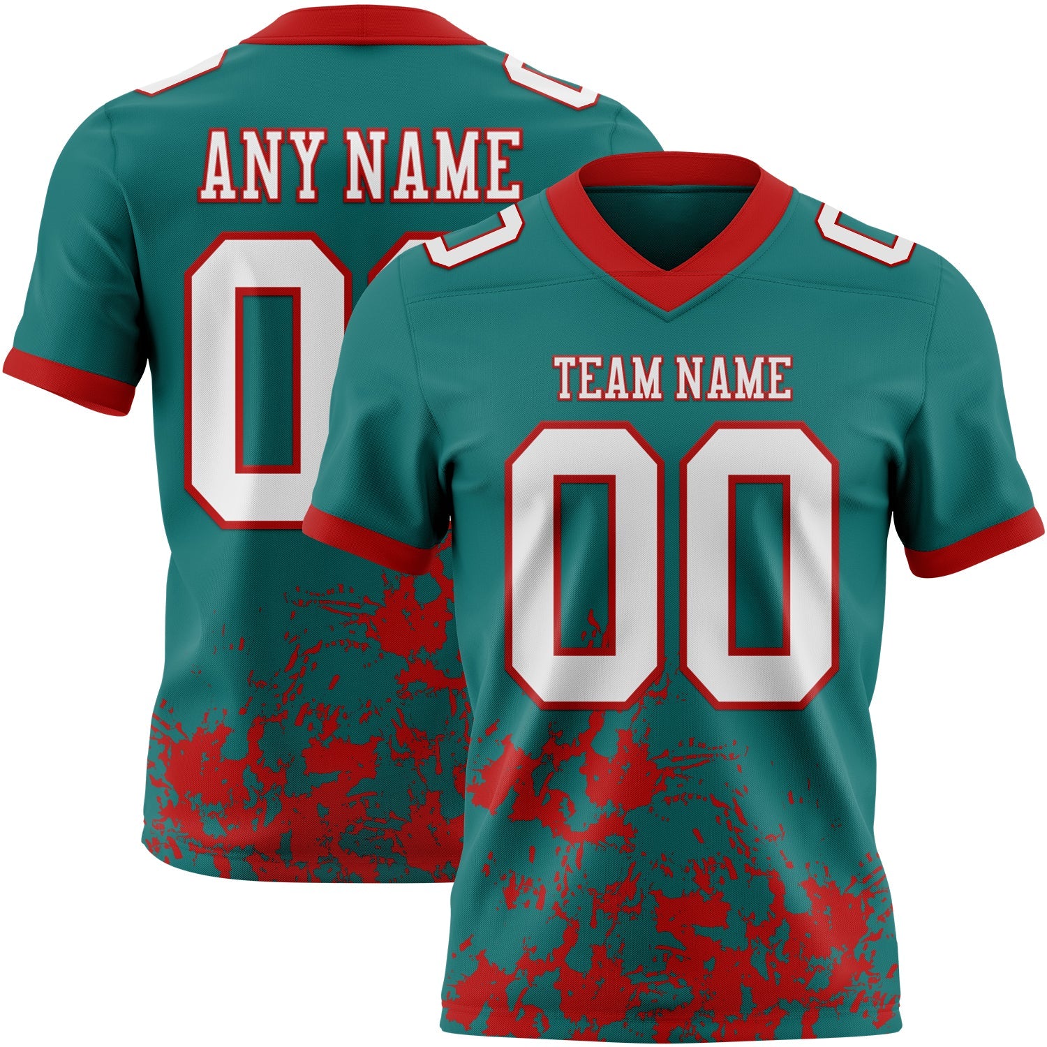 Custom Teal White-Red 3D Pattern Splash Authentic Football Jersey - Main View