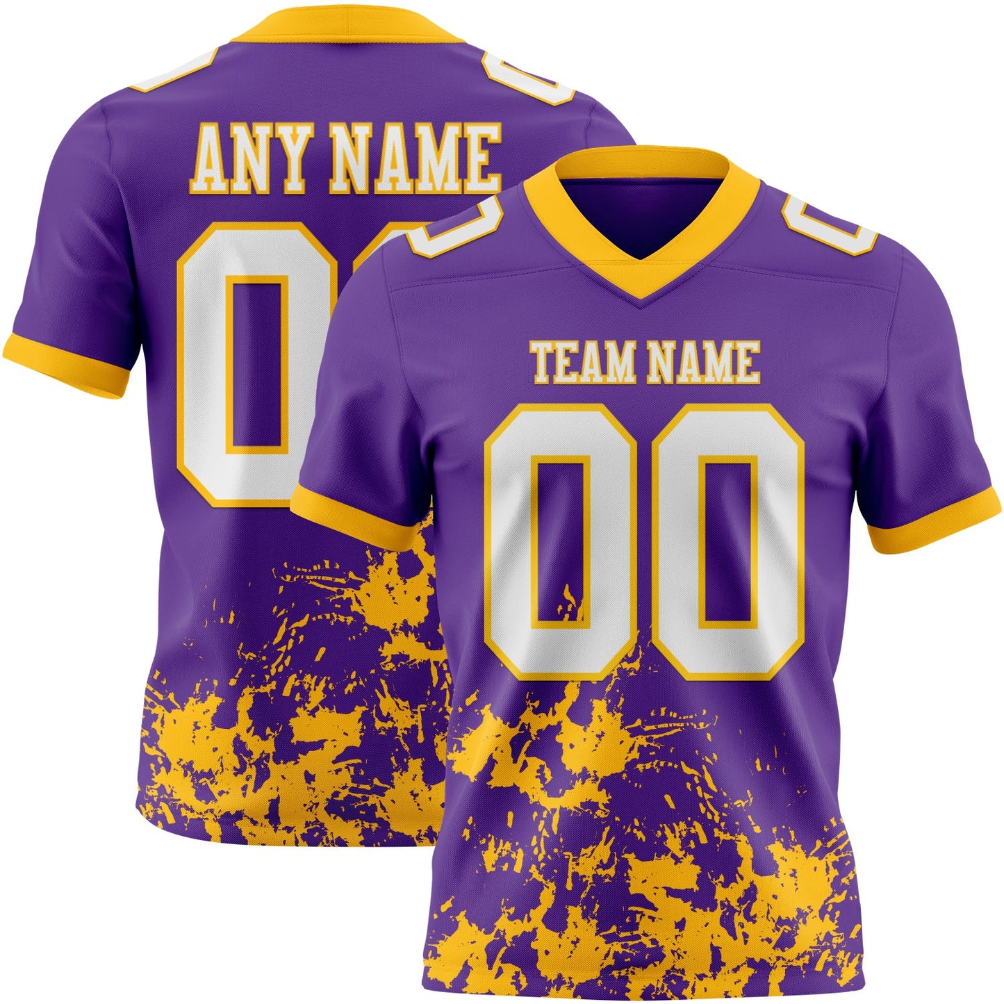 Custom Purple White-Gold 3D Pattern Splash Authentic Football Jersey - Main View