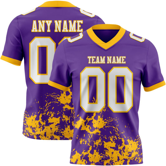 Custom Purple White-Gold 3D Pattern Splash Authentic Football Jersey - Main View