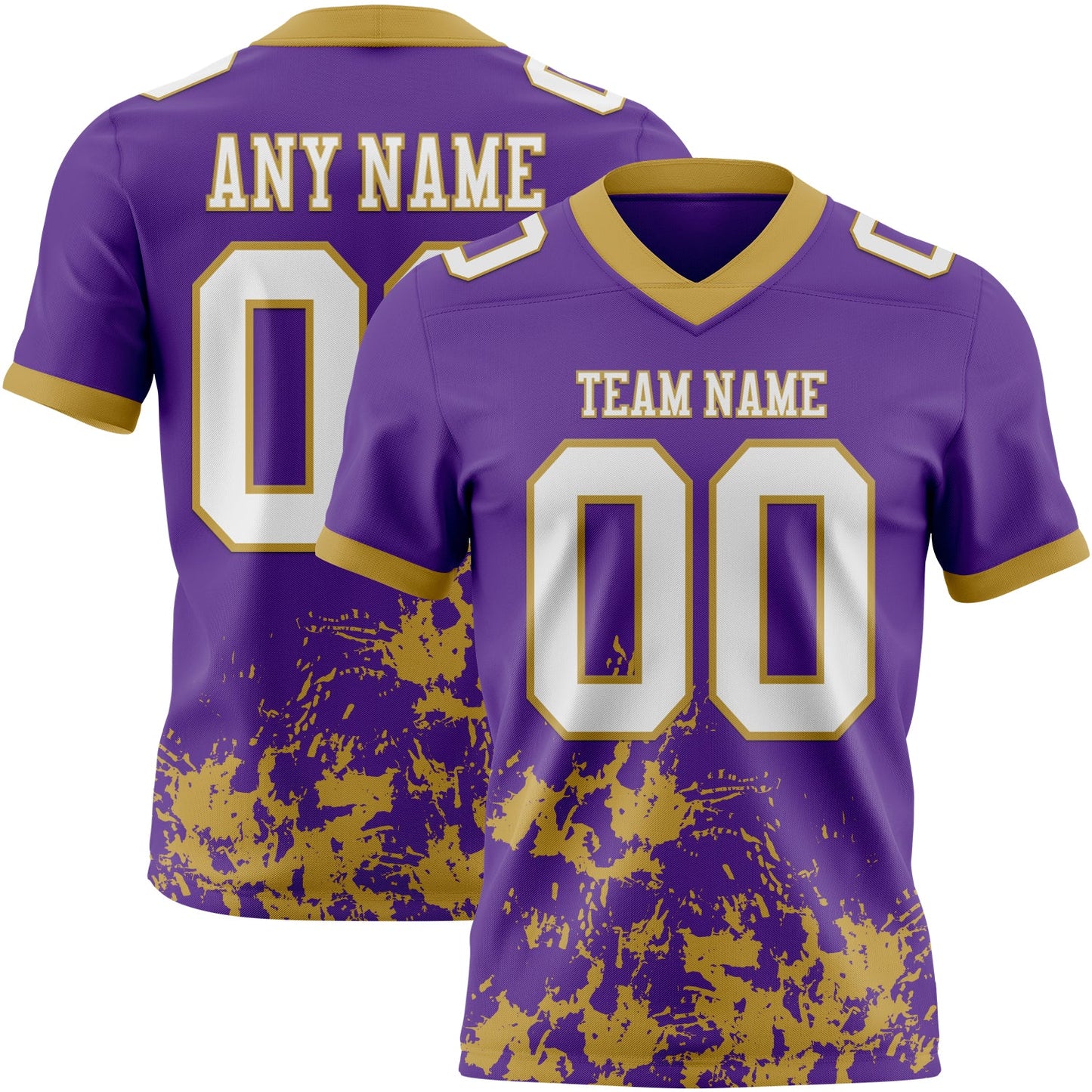Custom Purple White-Old Gold 3D Pattern Splash Authentic Football Jersey - Main View