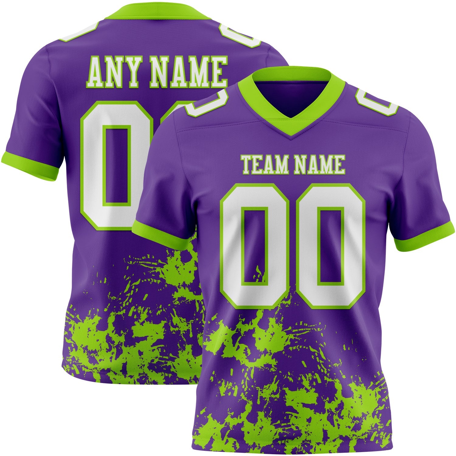 Custom Purple White-Neon Green 3D Pattern Splash Authentic Football Jersey - Main View