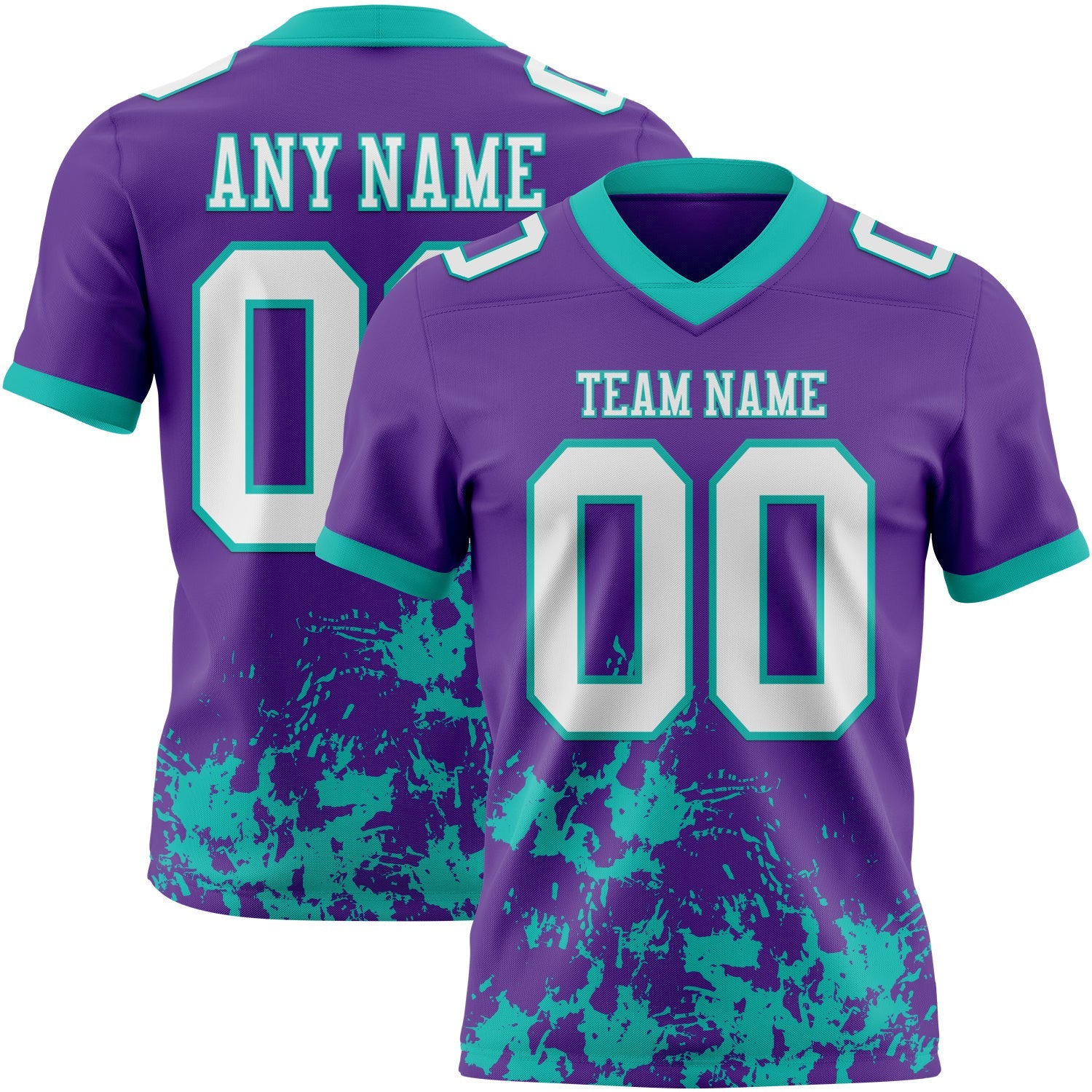 Custom Purple White-Aqua 3D Pattern Splash Authentic Football Jersey - Main View
