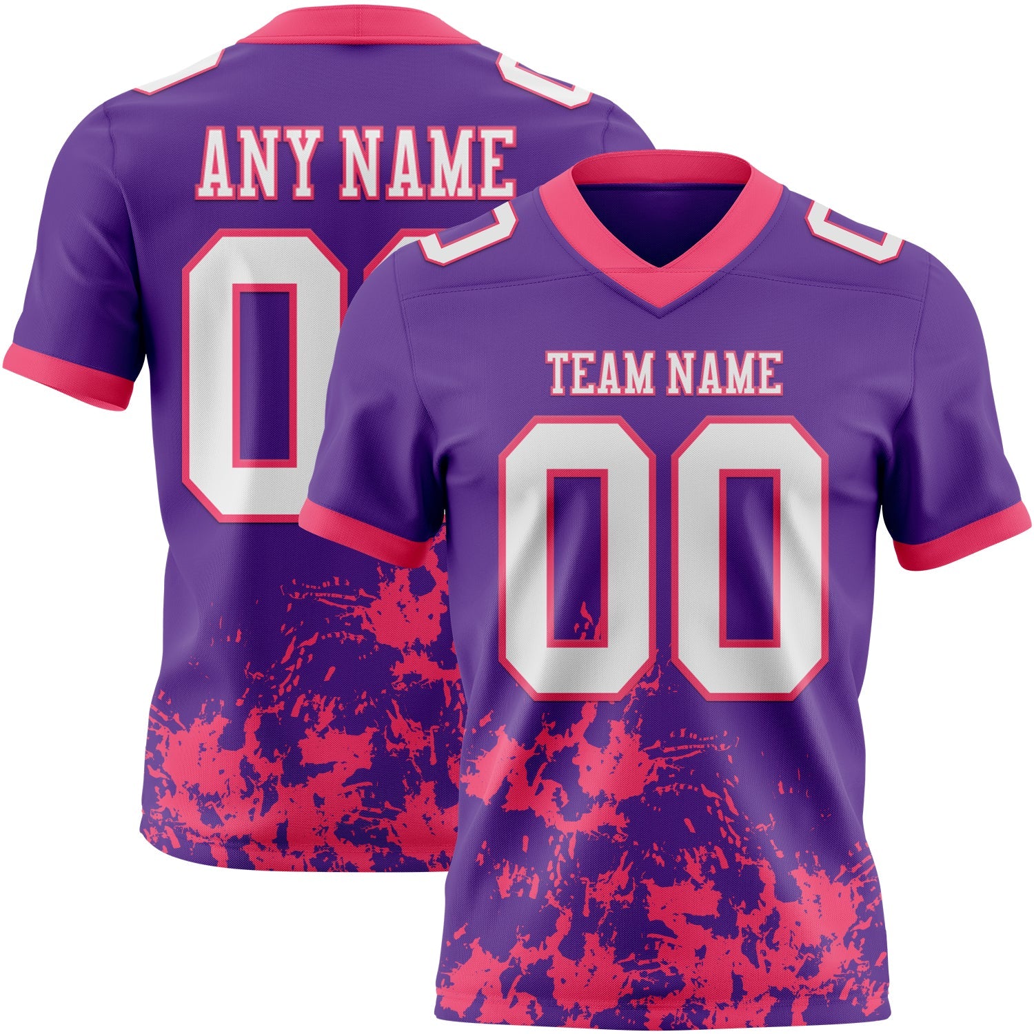 Custom Purple White-Neon Pink 3D Pattern Splash Authentic Football Jersey - Main View