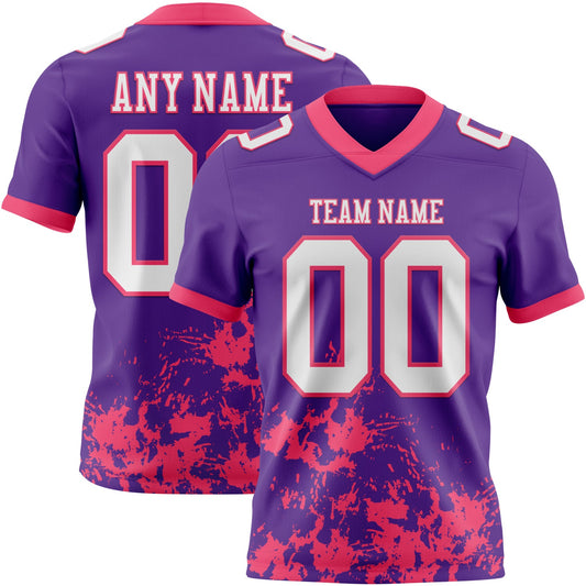 Custom Purple White-Neon Pink 3D Pattern Splash Authentic Football Jersey - Main View