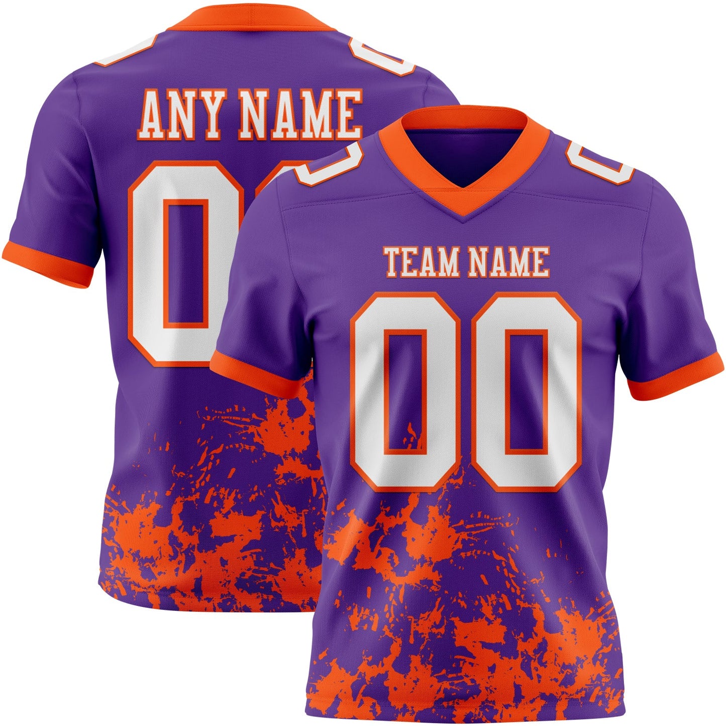 Custom Purple White-Orange 3D Pattern Splash Authentic Football Jersey - Main View