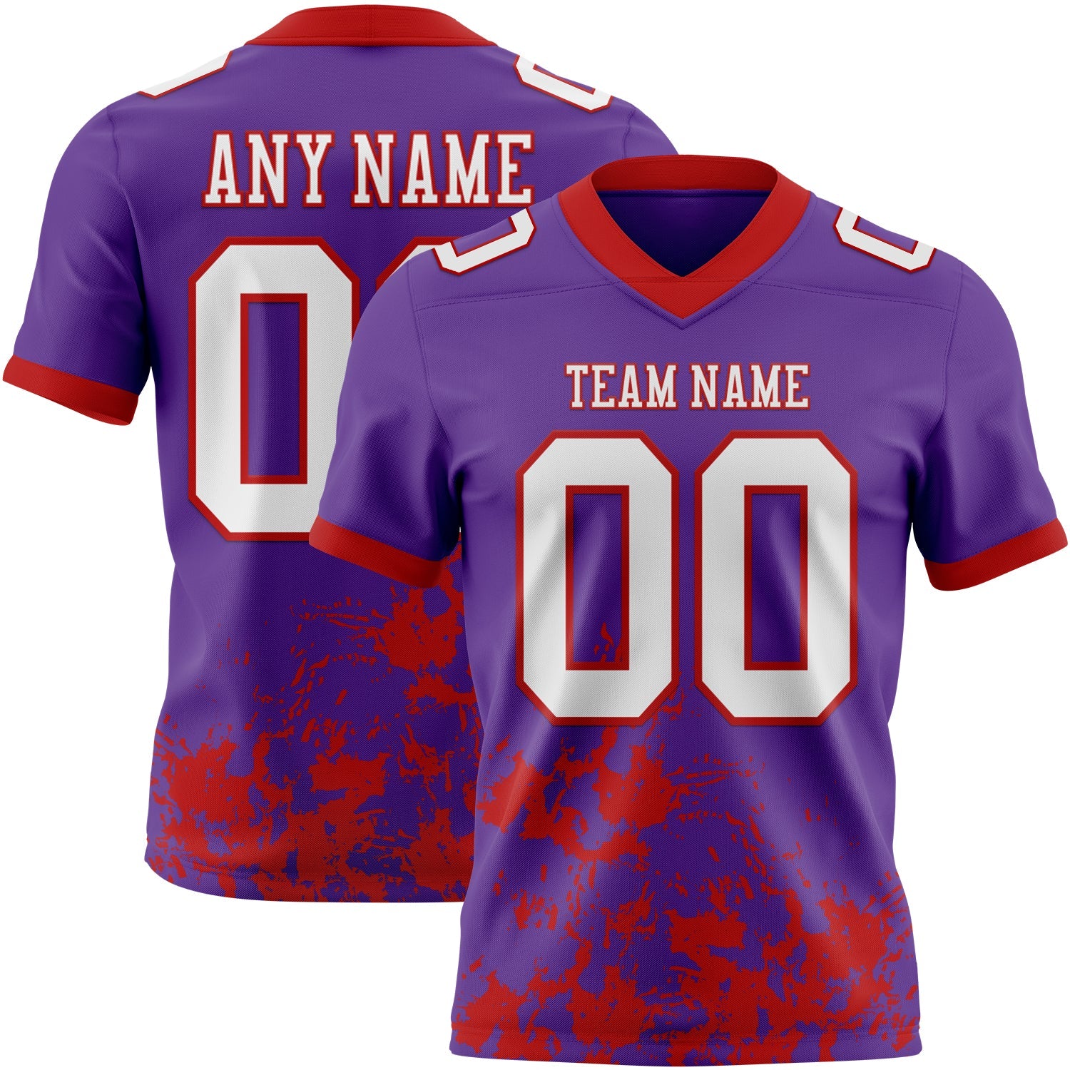 Custom Purple White-Red 3D Pattern Splash Authentic Football Jersey - Main View