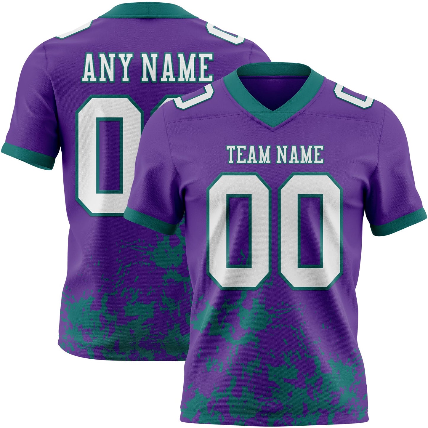 Custom Purple White-Teal 3D Pattern Splash Authentic Football Jersey - Main View