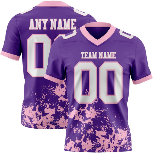 Custom Purple White-Light Pink 3D Pattern Splash Authentic Football Jersey - Main View