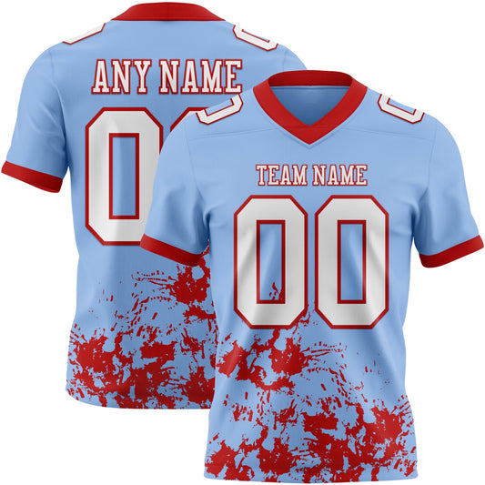 Custom Light Blue White-Red 3D Pattern Splash Authentic Football Jersey - Main View
