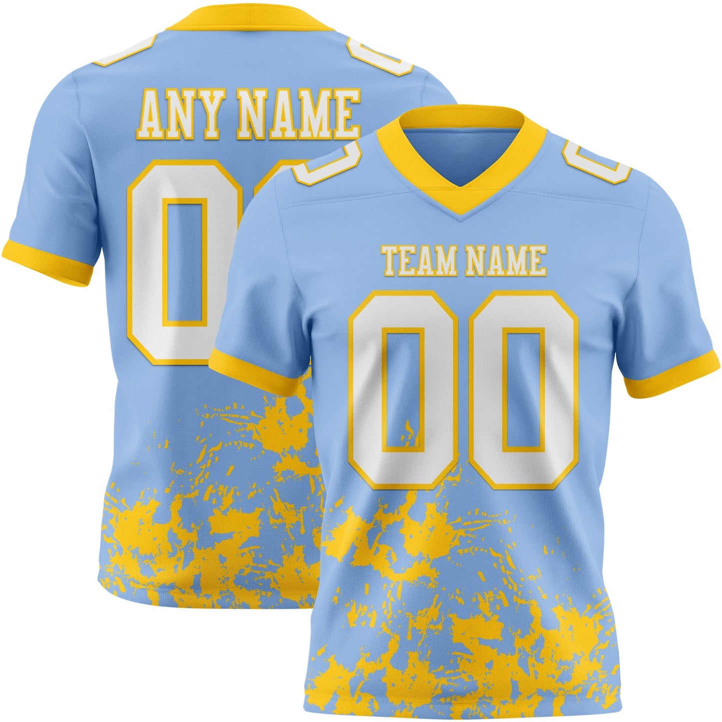 Custom Light Blue White-Yellow 3D Pattern Splash Authentic Football Jersey - Main View