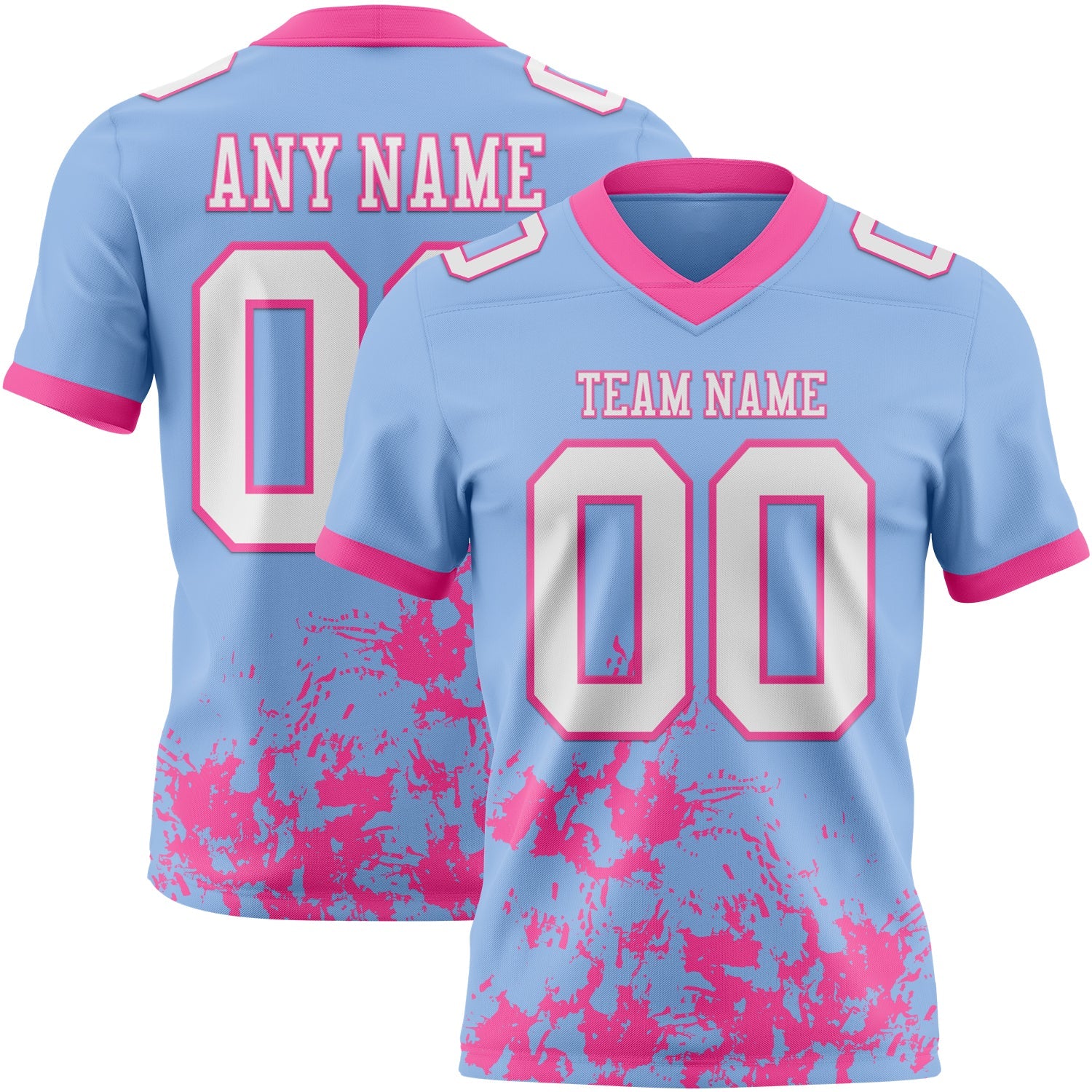 Custom Light Blue White-Pink 3D Pattern Splash Authentic Football Jersey - Main View