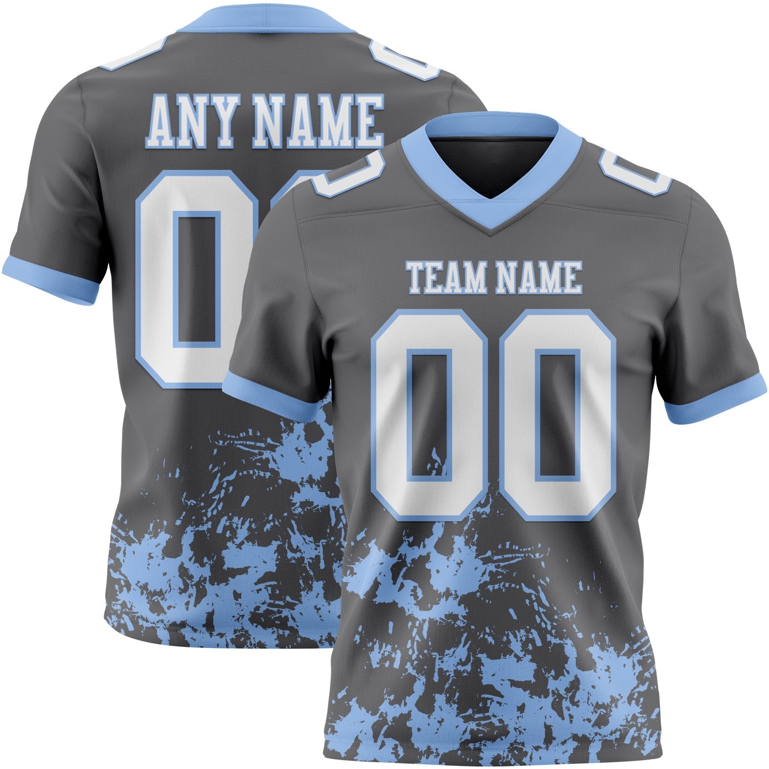 Custom Steel Gray White-Light Blue 3D Pattern Splash Authentic Football Jersey - Main View