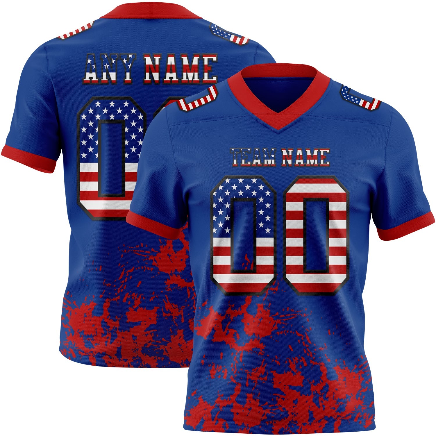 Custom Royal USA Flag Red-Black 3D Pattern Splash Authentic Football Jersey - Main View