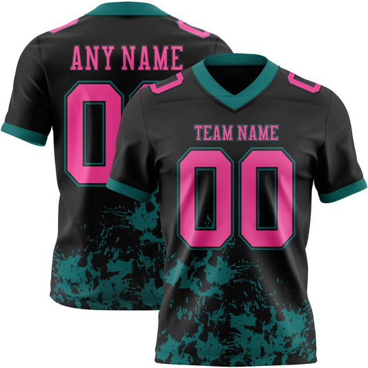 Custom Black Pink-Teal 3D Pattern Splash Authentic Football Jersey - Main View