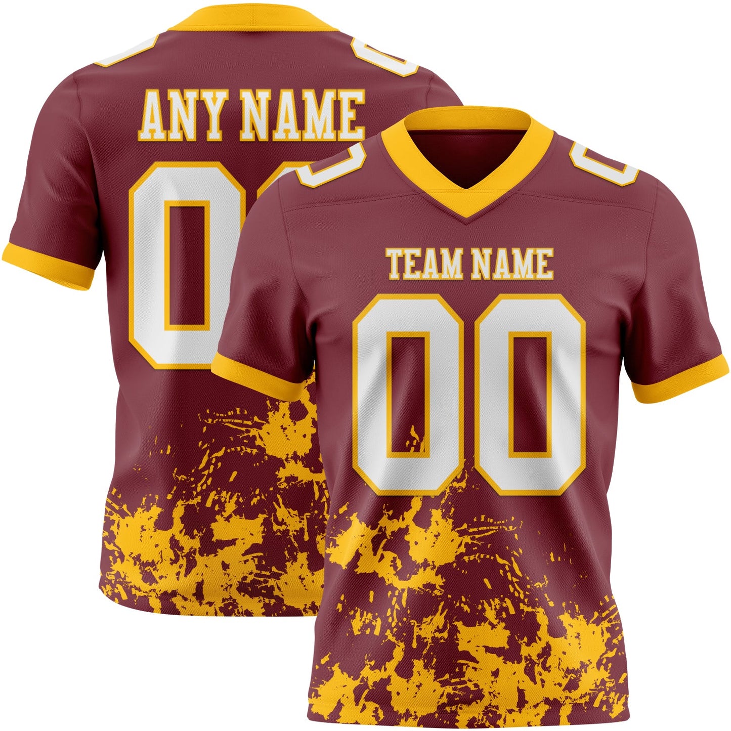 Custom Burgundy White-Gold 3D Pattern Splash Authentic Football Jersey - Main View