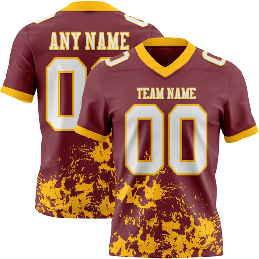 Custom Burgundy White-Gold 3D Pattern Splash Authentic Football Jersey - Main View