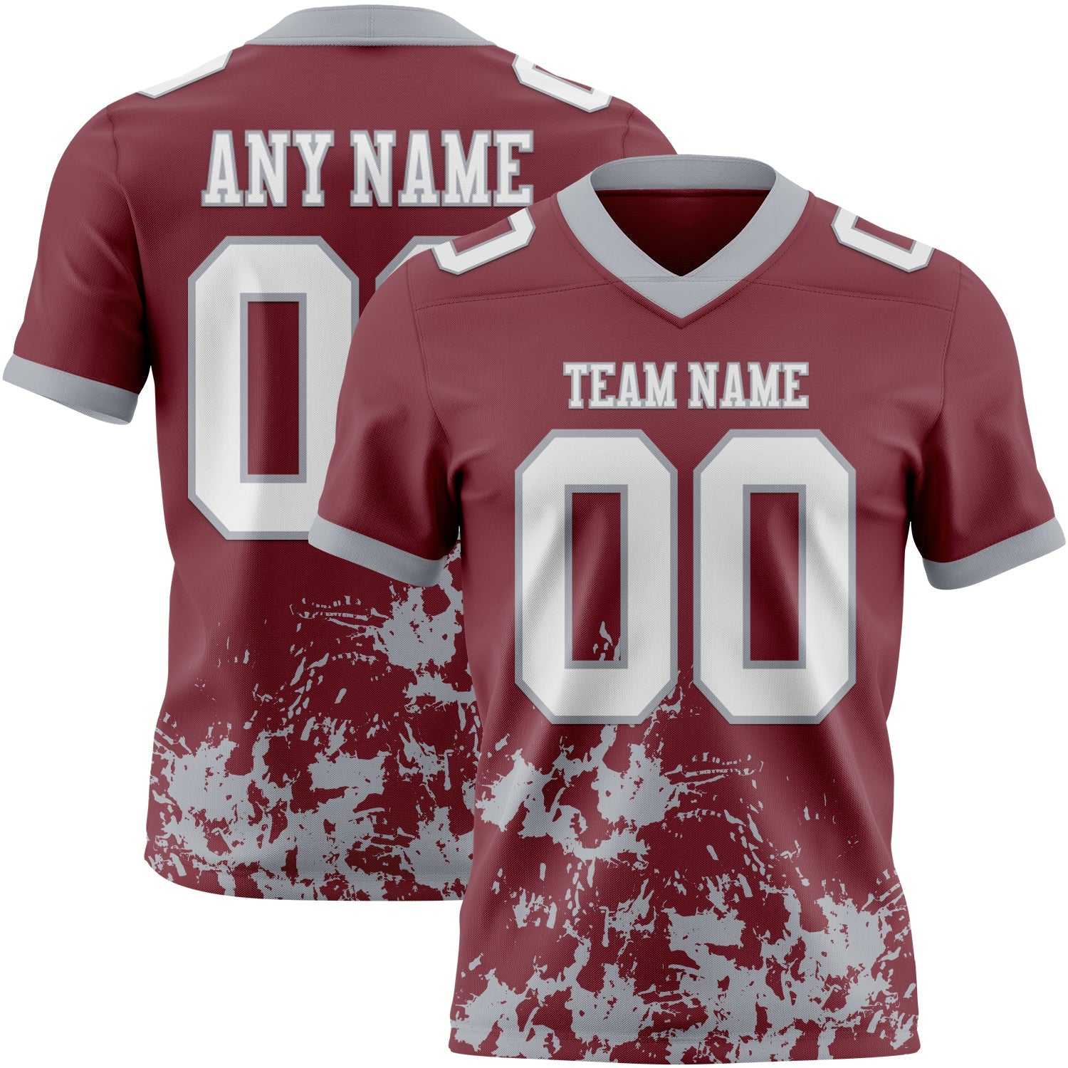 Custom Burgundy White-Gray 3D Pattern Splash Authentic Football Jersey - Main View