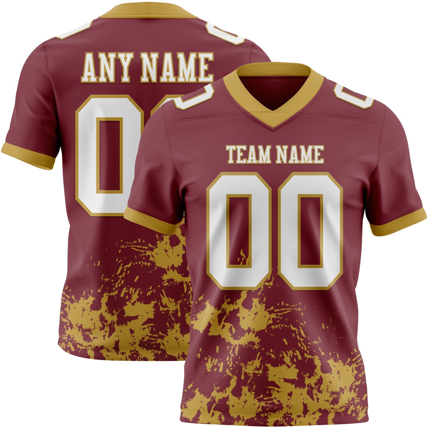 Custom Burgundy White-Old Gold 3D Pattern Splash Authentic Football Jersey - Main View